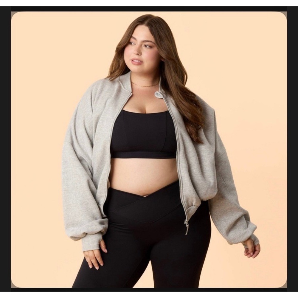 Blogilates‎ Marshmallow Bomber Jacket Women 2X Heather Gray Oversized NWT
